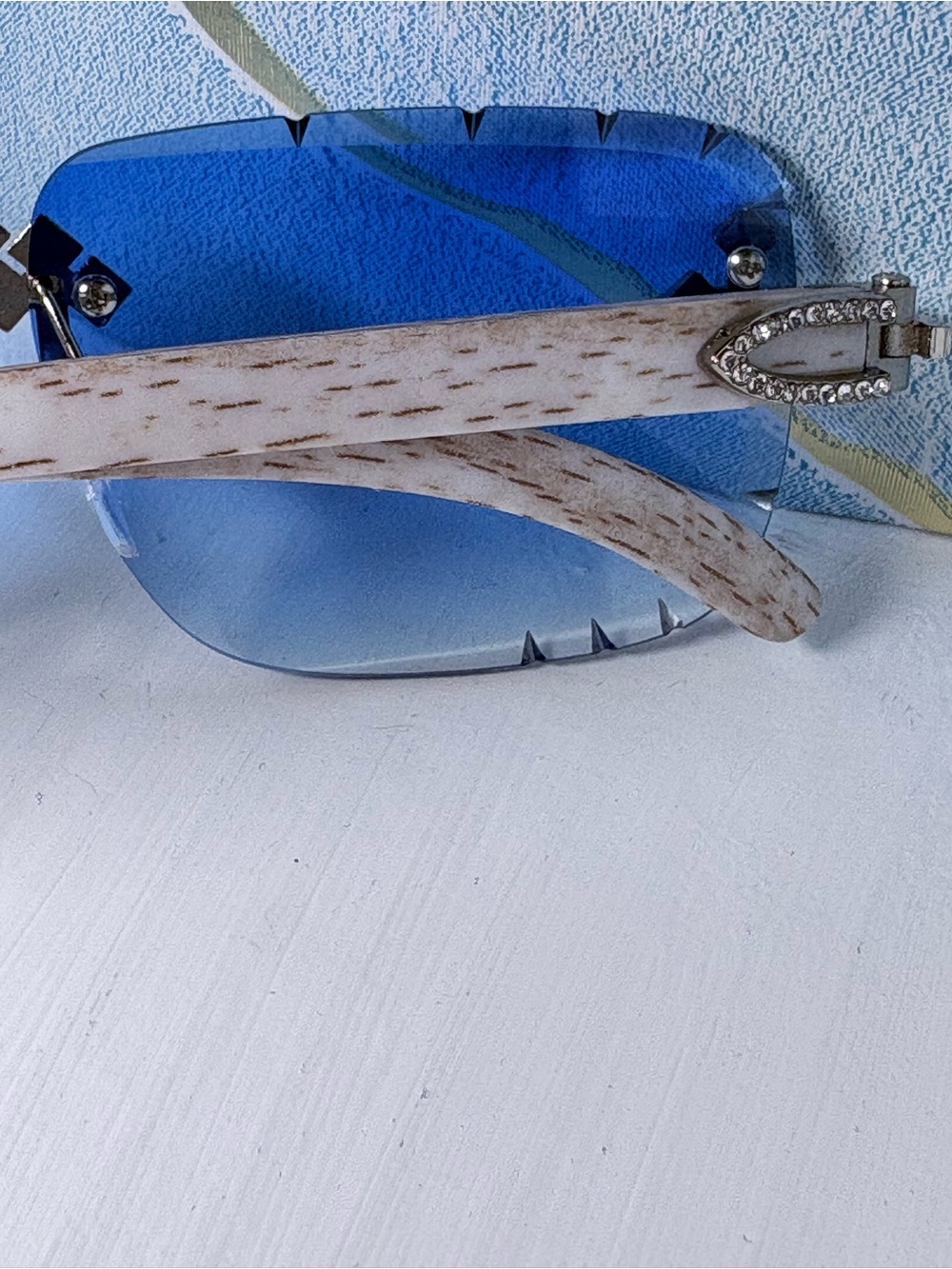 Blue Rhinestone Accent Rimless Sunglasses NWOT - Picture 4 of 6